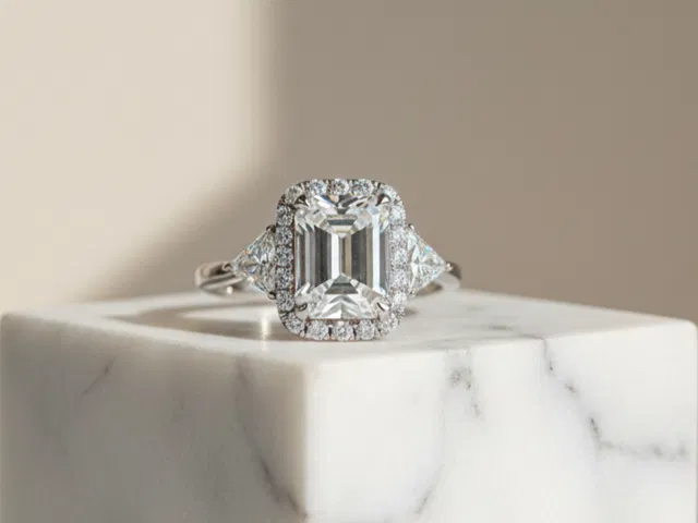 EMERALD CUT HALO DIAMOND ENGAGEMENT RING